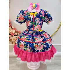 Fantasia Infantil Junino Arraiá Azul Desenho de  Flores Luxo