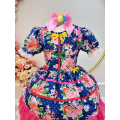 Fantasia Infantil Junino Arraiá Azul Desenho de  Flores Luxo