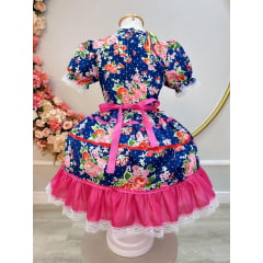 Fantasia Infantil Junino Arraiá Azul Desenho de  Flores Luxo
