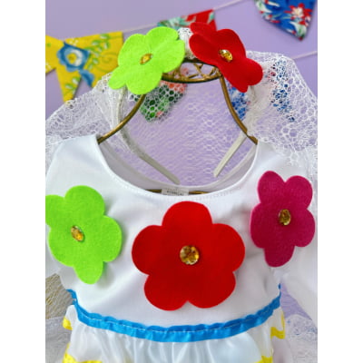 Vestido Infantil Junino Arraiá Festas Noiva C/ Tiara e Véu
