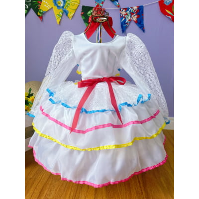 Vestido Infantil Junino Arraiá Festas Noiva C/ Tiara e Véu