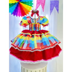 Fantasia Infantil Junino Arraiá Festas Xadrez Colorido