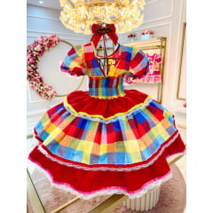 Vestido Infantil Junino Festas Arraiá Xadrez Colorido