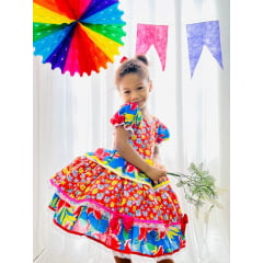 Vestido Infantil Junino Arraiá Florido Colorido Festas