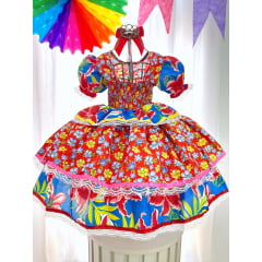 Vestido Infantil Junino Arraiá Florido Colorido Festas