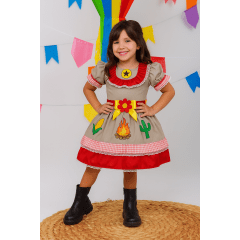 Vestido Infantil Junino Arraia Maria Bonita Colorido Festas