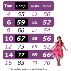 Vestido Infantil Junino Arraiá Vermelho e Azul Com Estampa