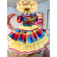 Vestido Infantil Junino Arraiá Xadrez Colorido Festas