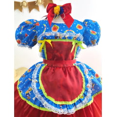Vestido Infantil Junino Azul Colorido Festa São João