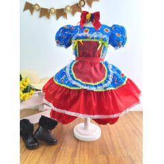 Vestido Infantil Junino Azul Colorido Festa São João