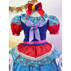 Fantasia Infantil Junino Azul Com Florzinhas Coloridas