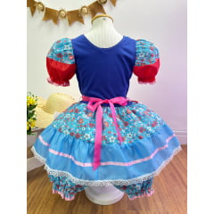 Fantasia Infantil Junino Azul Com Florzinhas Coloridas