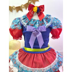 Fantasia Infantil Junino Azul e Vermelho Colorido Florido