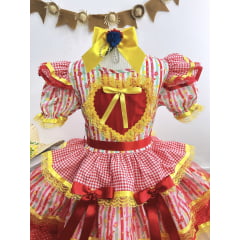 Vestido Infantil Junino Branco Com Estampa Colorida Festas