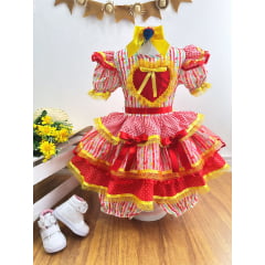 Vestido Infantil Junino Branco Com Estampa Colorida Festas