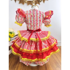 Vestido Infantil Junino Branco Com Estampa Colorida Festas