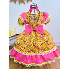 Vestido Infantil Junino Festas Amarelo Colorido Florzinhas