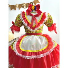 Vestido Infantil Junino Festas Amarelo Florzinhas Coloridas