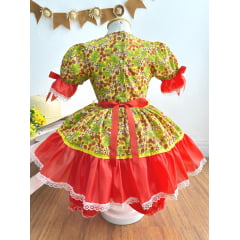 Vestido Infantil Junino Festas Amarelo Florzinhas Coloridas