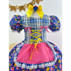 Vestido Infantil Junino Festas Azul Colorido Florzinhas