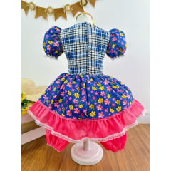 Vestido Infantil Junino Festas Azul Colorido Florzinhas