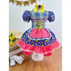 Vestido Infantil Junino Festas Azul Colorido Florzinhas