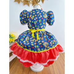 Vestido Infantil Junino Festas Azul Colorido São João