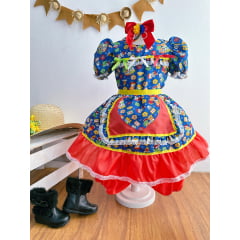 Vestido Infantil Junino Festas Azul Colorido São João