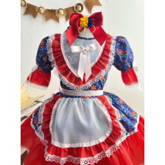 Vestido Infantil Junino Festas Azul Estampa de Florzinhas