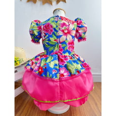 Vestido Infantil Junino Festas Rosa Chiclete Florido