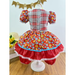 Vestido Infantil Junino Festas Vermelho Colorido Florzinhas