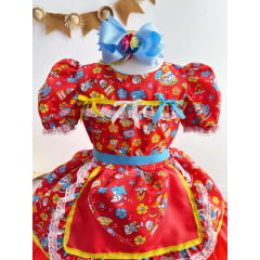 Vestido Infantil Junino Festas Vermelho Colorido São João