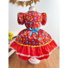 Vestido Infantil Junino Festas Vermelho Colorido São João