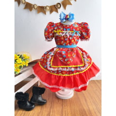 Vestido Infantil Junino Festas Vermelho Colorido São João
