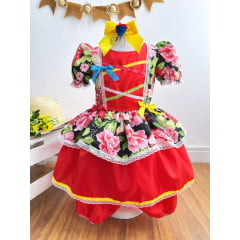 Vestido Infantil Junino Festas Vermelho Florido