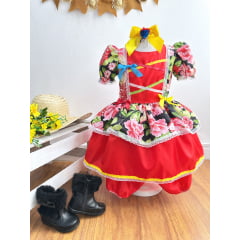 Vestido Infantil Junino Festas Vermelho Florido