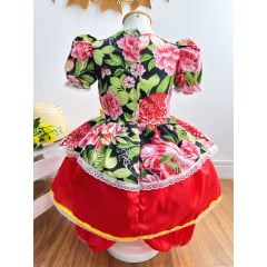 Vestido Infantil Junino Festas Vermelho Florido