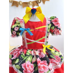 Vestido Infantil Junino Festas Vermelho Florido