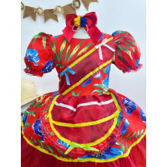 Vestido Infantil Junino Festas Vermelho Florzinhas Coloridas