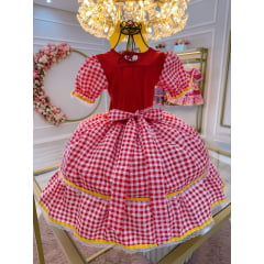 Vestido Infantil Junino Festas Vermelho Xadrez Colorido