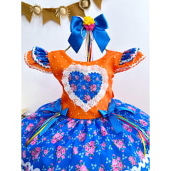 Vestido Infantil Junino Laranja Colorido Luxo Festas