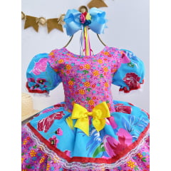 Fantasia Infantil Junino Lilás Colorido Florzinhas Festas