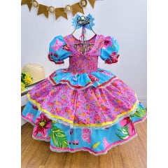 Fantasia Infantil Junino Lilás Colorido Florzinhas Festas