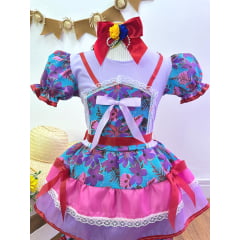 Fantasia Infantil Junino Lilás Florzinhas Coloridas