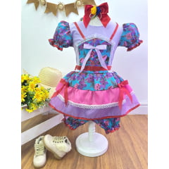 Fantasia Infantil Junino Lilás Florzinhas Coloridas