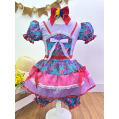 Fantasia Infantil Junino Lilás Florzinhas Coloridas