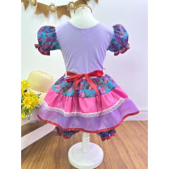 Fantasia Infantil Junino Lilás Florzinhas Coloridas