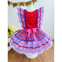 Vestido Infantil Junino Lilás Xadrez Colorido Festas