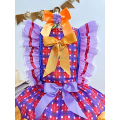 Vestido Infantil Junino Lilás Xadrez Colorido Festas