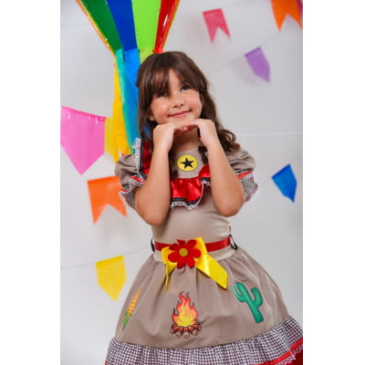 Vestido Infantil Junino Caipira Maria Bonita Colorido